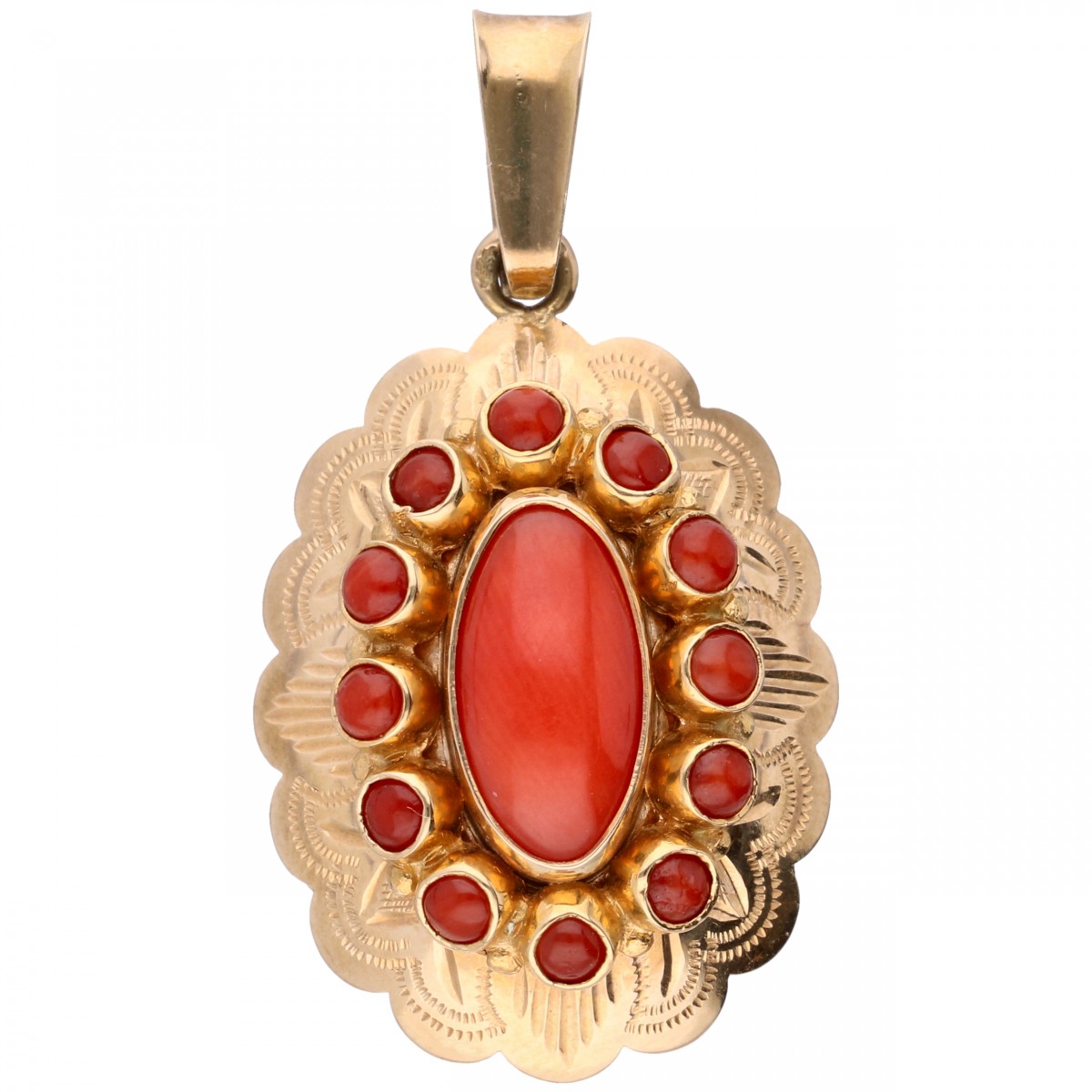 Rosegouden hanger, met bloedkoraal - 14 kt.