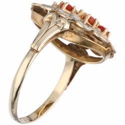Geelgouden ring, met bloedkoraal - 14 kt.