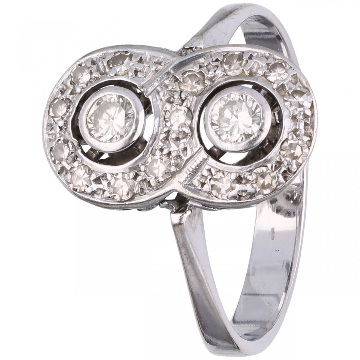 Witgouden ring, met ca. 0.33 ct. diamant - 14 kt.