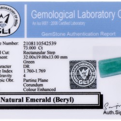 GLI-gecertificeerde natuurlijke smaragd 73.000 ct.