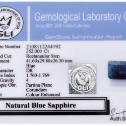 GLI-gecertificeerde natuurlijke saffier 352.000 ct.