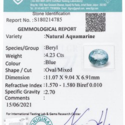 ITLGR-gecertificeerde natuurlijke aquamarijn 4.23 ct.