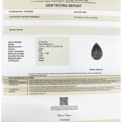 IDT-gecertificeerde natuurlijke rookkwarts 21.62 ct.