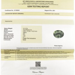 IDT-gecertificeerde natuurlijke aquamarijn 5.10 ct.