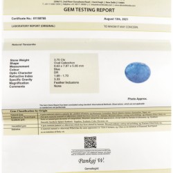 IDT-gecertificeerde natuurlijke tanzaniet 3.75 ct.