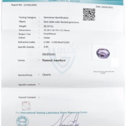 ITLGR-gecertificeerde natuurlijke amethist 38.19 ct.