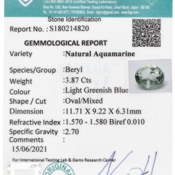 ITLGR-gecertificeerde natuurlijke aquamarijn 3.87 ct.