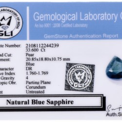 GLI-gecertificeerde natuurlijke saffier 33.600 ct.