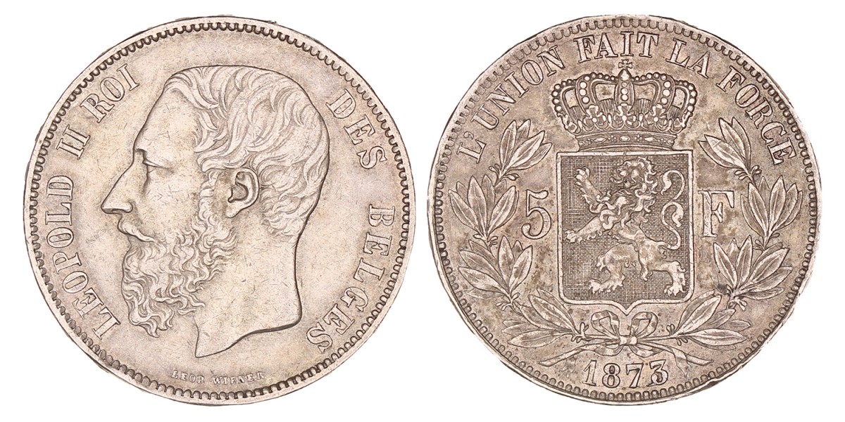 Belgium. Leopold II. 5 Francs. 1873.