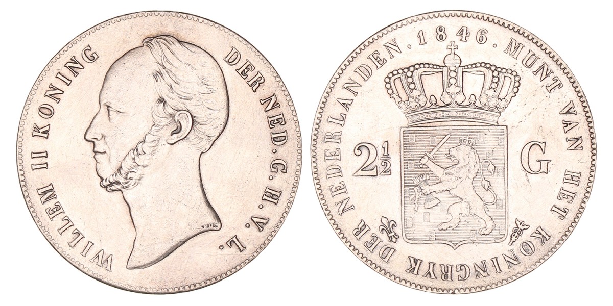 2½ Gulden. Willem II. 1846 Lelie. Prachtig.