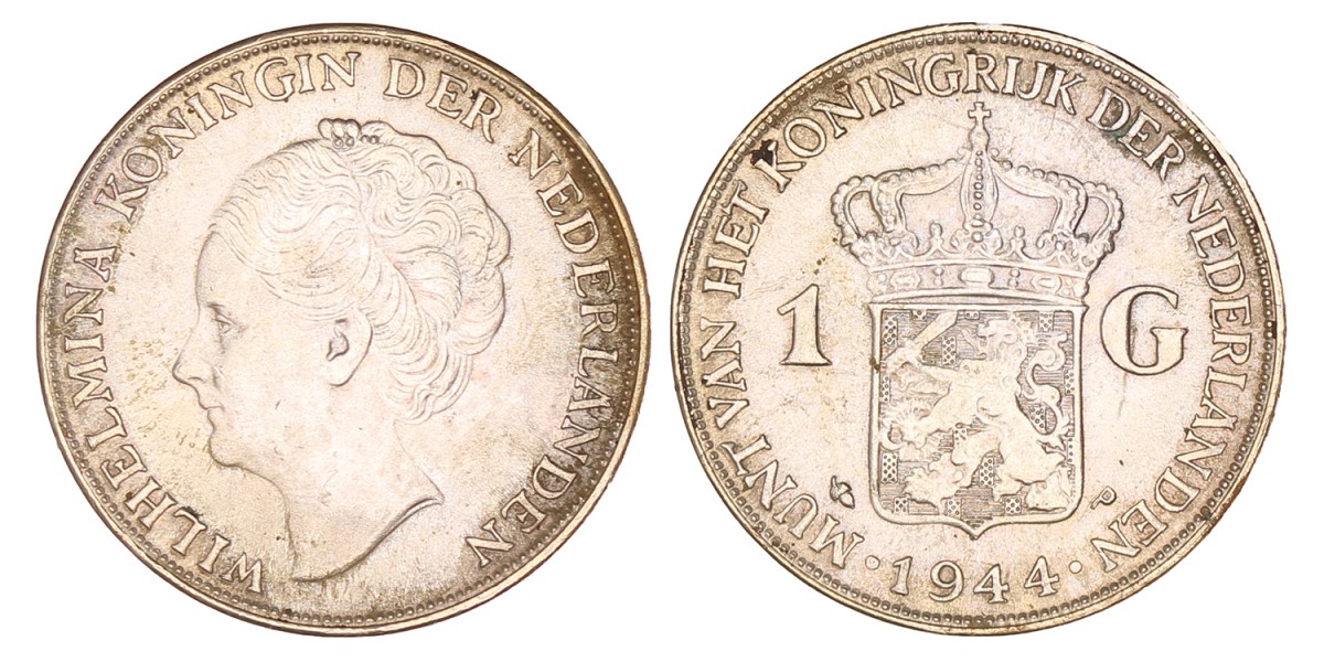 1 Gulden. Wilhelmina. 1944 P. Zeer Fraai / Prachtig.