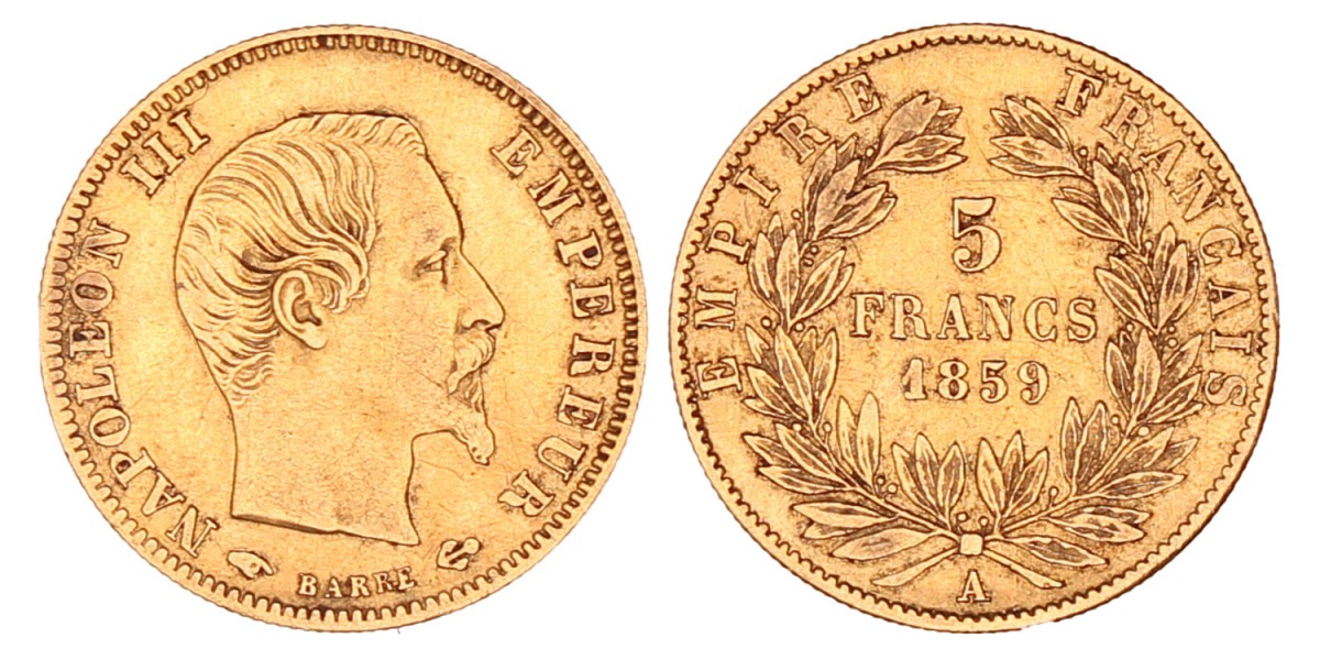 France. Napoleon III. 5 Francs. 1859 A.