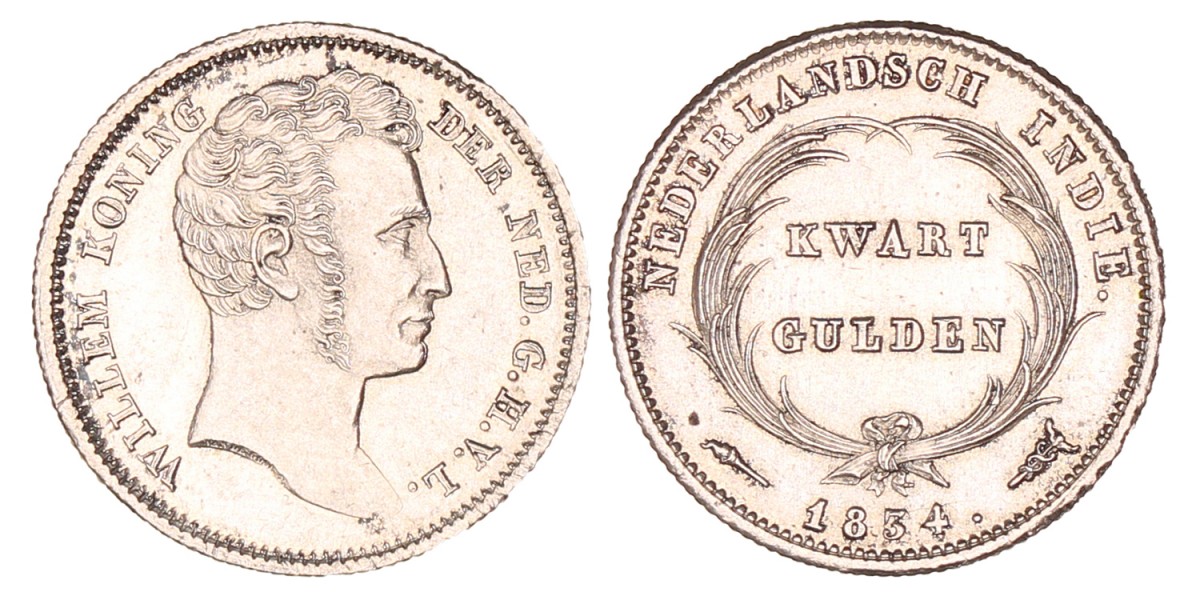 ¼ Gulden. Willem I. 1834. Prachtig / UNC.