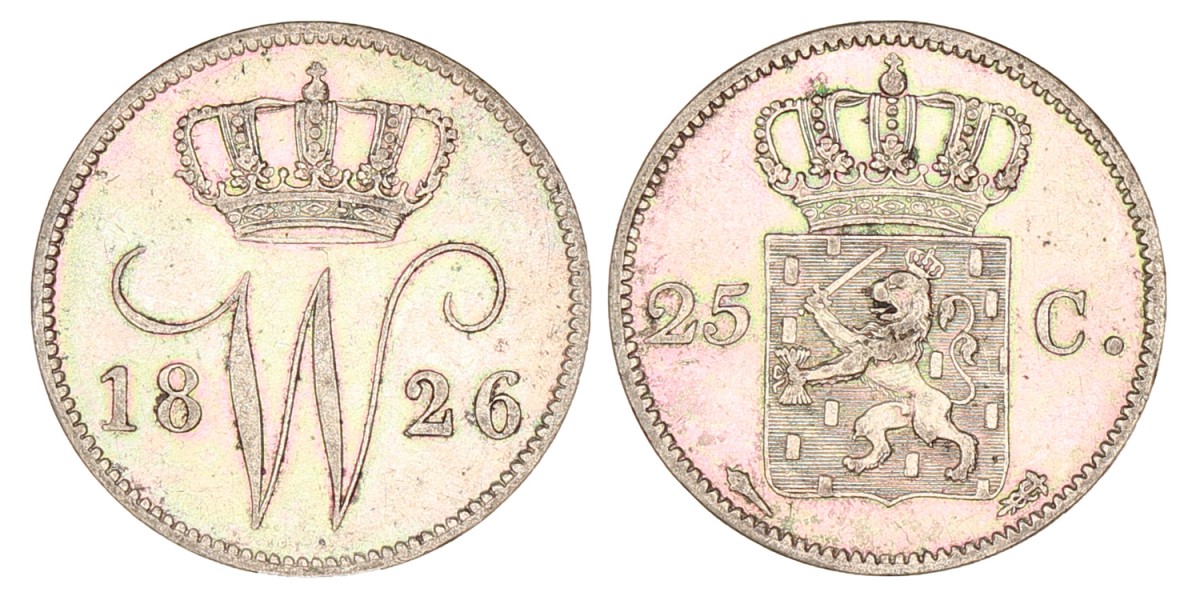 25 Cent. Willem I. 1826 A. Zeer Fraai +.