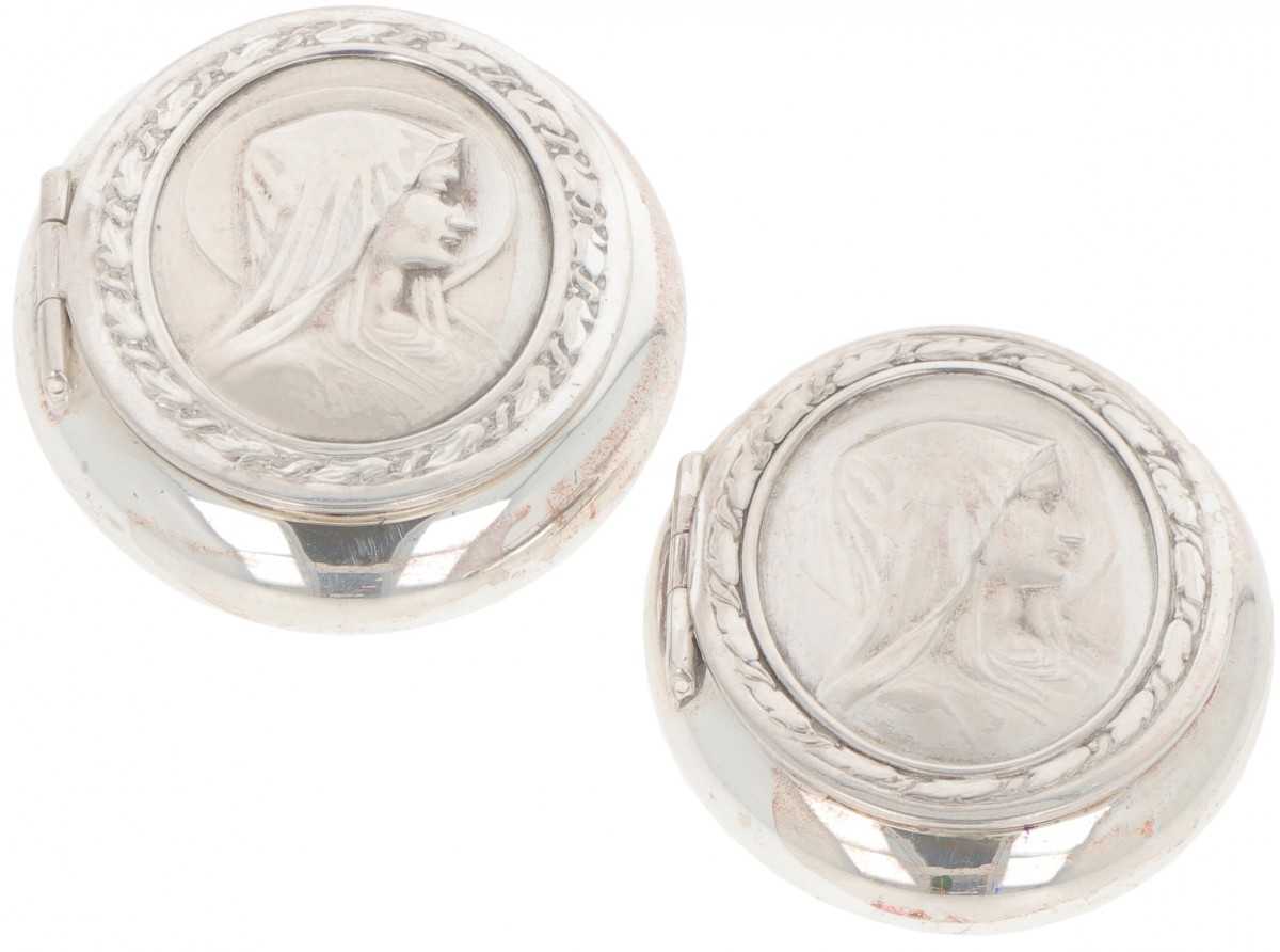 (2) delig lot rozenkrans doosjes zilver.