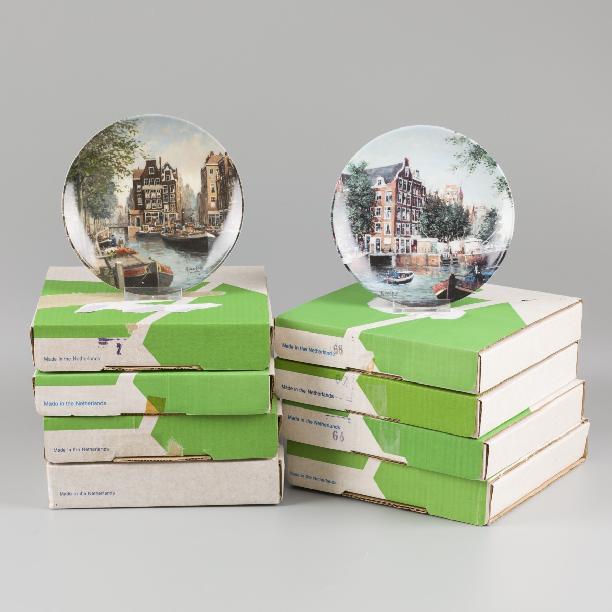 Koos van Loon voor Royal Mosa - complete serie Hollandse Grachten (8 wandborden)