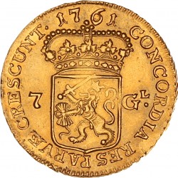 Halve gouden rijder van 7 gulden. Zeeland. 1761. Zeer Fraai +.