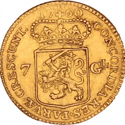 Halve gouden rijder van 7 gulden. Holland. 1760. Zeer Fraai +.