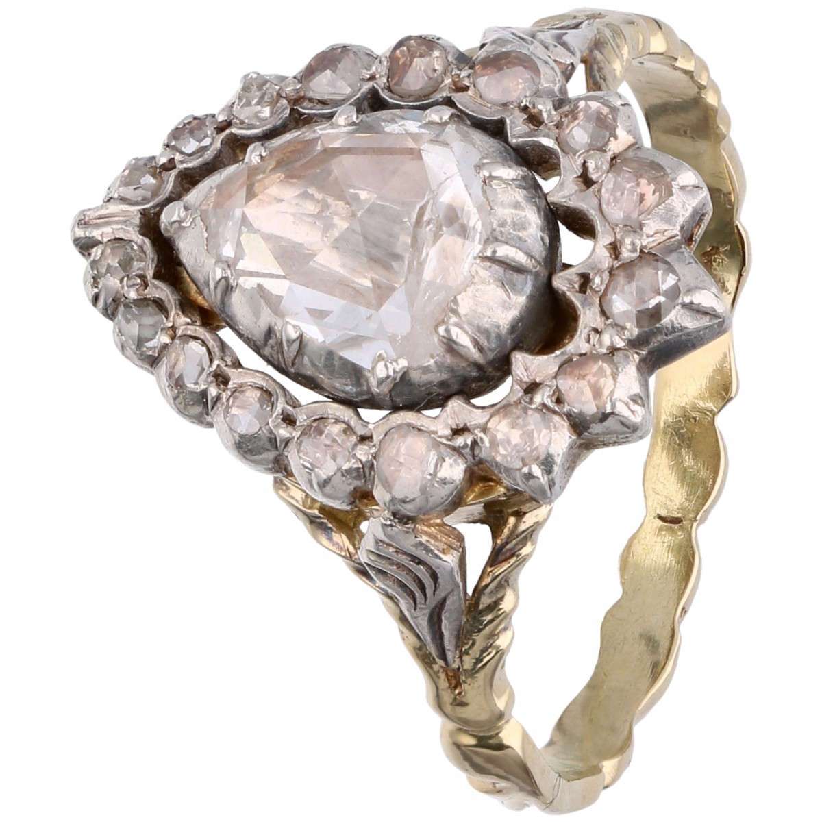 Geelgouden entourage ring, met 18 diamanten - 14 kt.