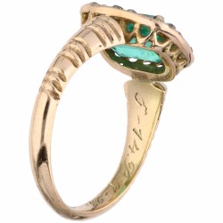 Geelgouden rozet ring, met diamant en natuurlijke smaragd - 18 kt.
