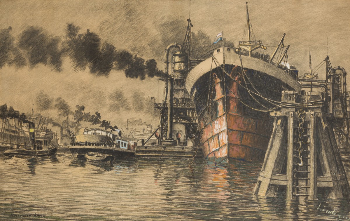Jaap Lindeijer (Rotterdam 1896-1976), Havengezicht Rotterdam.