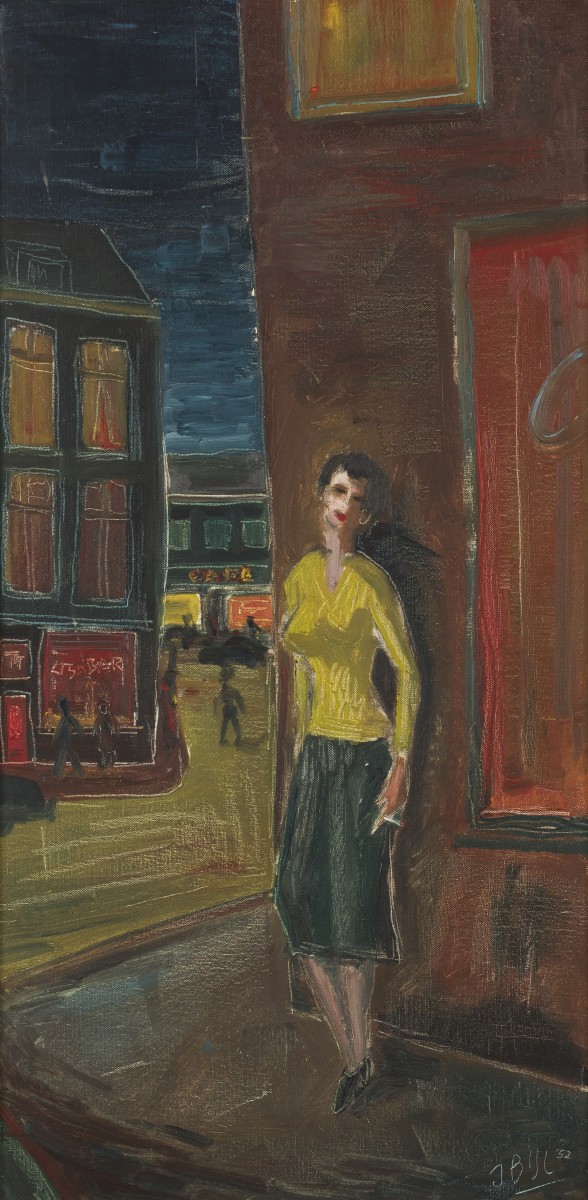 Jaap Bijl (1924 - 1970), Publieke vrouw op straathoek, Rotterdam, 1952.