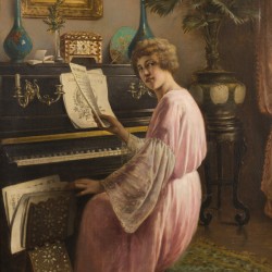 Agapit Stevens (Brussels, 1848 - Watermael-Boitsfort, 1924), Een jonge vrouw aan de piano.