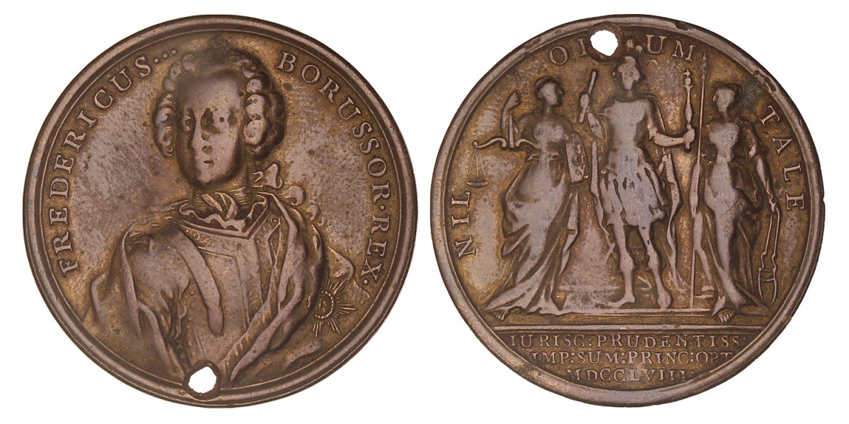 German states. Prussia. 1758. Friedrich 'The Great' II between Justice and Prudence.