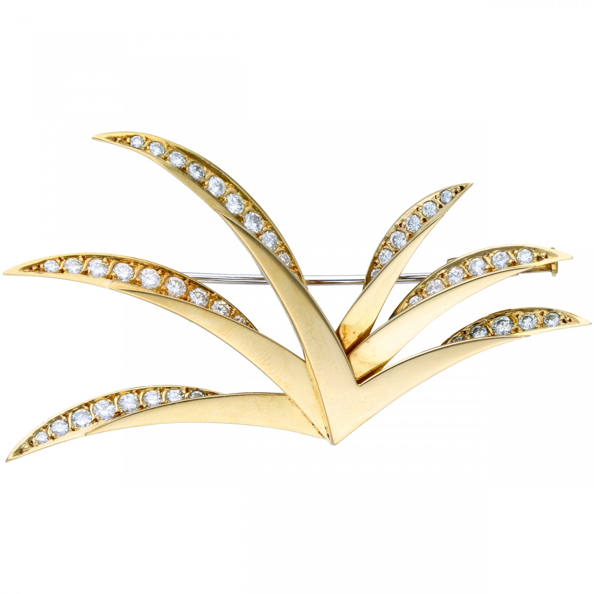 Geelgouden design broche, met ca. 1.20 ct. diamant - 18 kt.