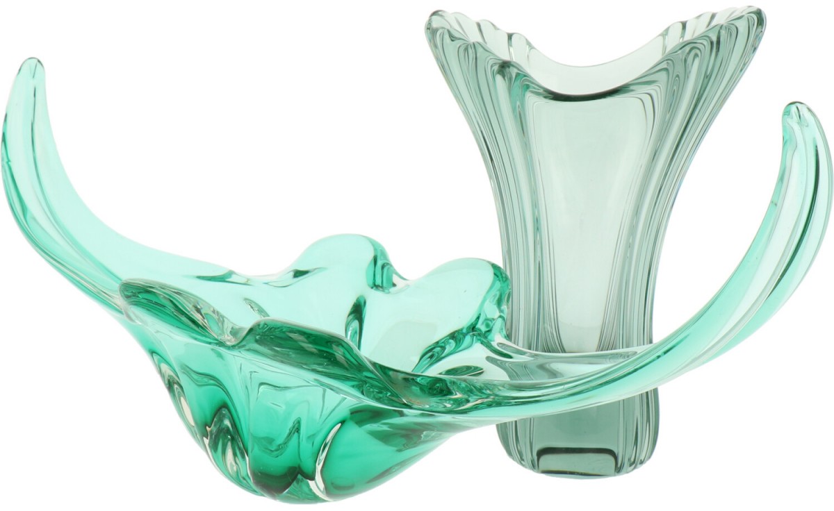 Een (2) delig lot Murano-glas, Italië, mid. 20e eeuw.