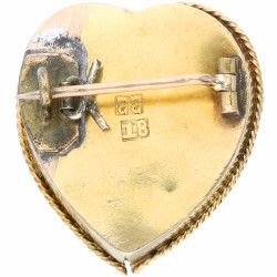 Geelgouden hartvormige broche, met micro mozaïek - 18 kt.