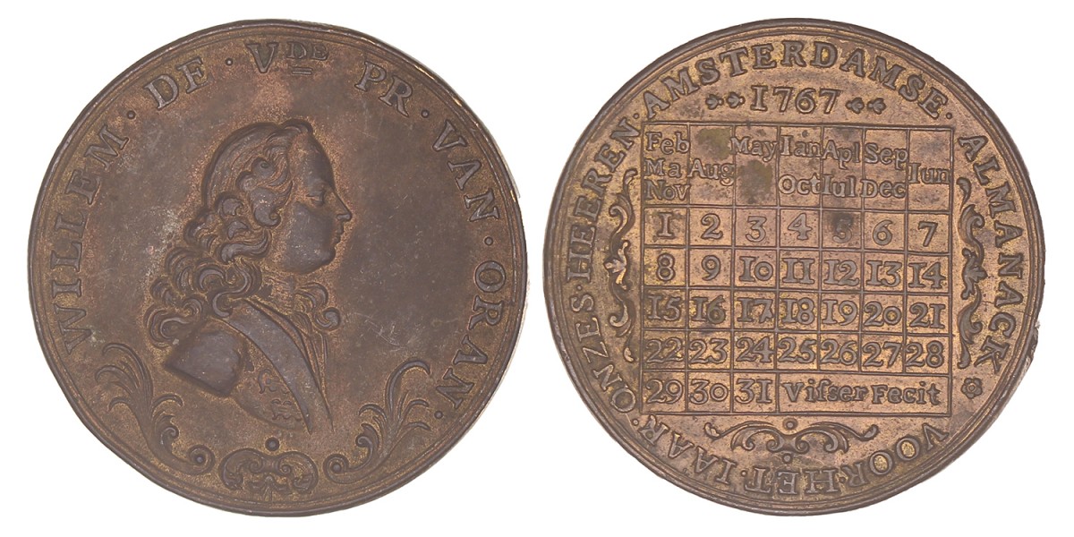 Nederland. 1747. Kalenderpenning van de Amsterdamse almanak.