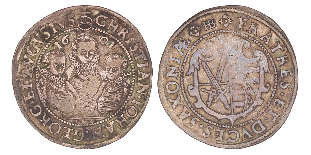 German states. Saxony - Albertine line. Christian II, Johann Georg I and August. ¼ Thaler. 1601.