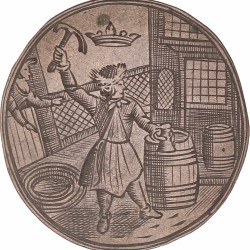 Nederland. Z.j. (18e eeuw). Volledig gegraveerde penning met een Herbergscene.