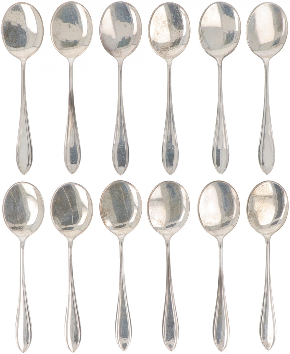 (12) delige set ijslepels zilver.