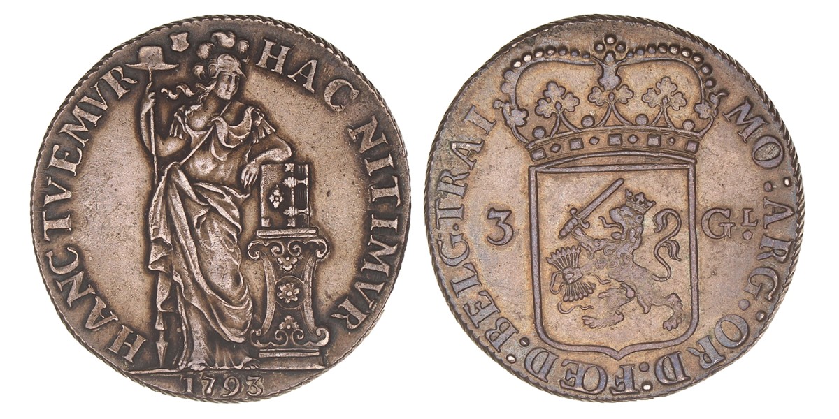 3 Gulden -generaliteits-. Utrecht. 1793. Zeer Fraai / Prachtig.