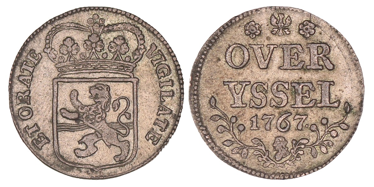 Achtste stuiver of Duit -'Prinsenduit'-. Afslag in zilver. 1767. Zeer Fraai / Prachtig.