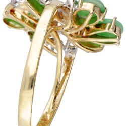 BWG 10 kt. Geelgouden vintage ring bezet met jade en diamant.