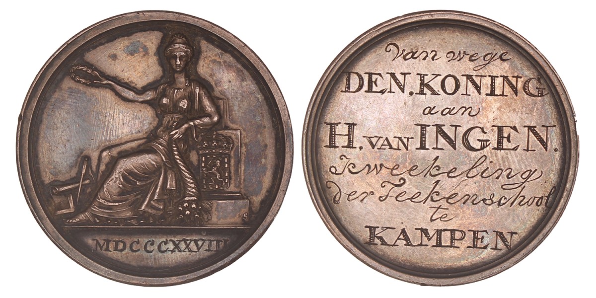 Nederland. Kampen. 1828. Prijspenning voor de tekenscholen.