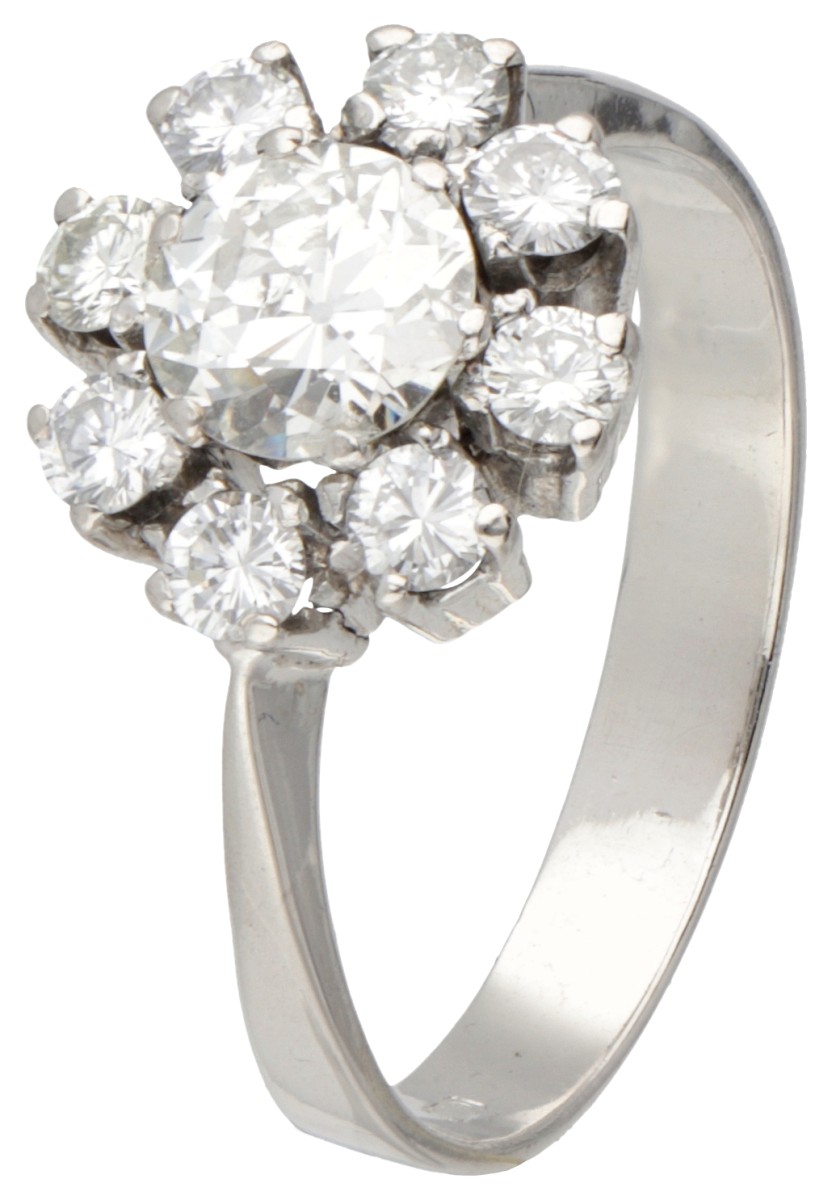14 kt. Witgouden rozet ring bezet met ca. 1.15 ct. diamant.