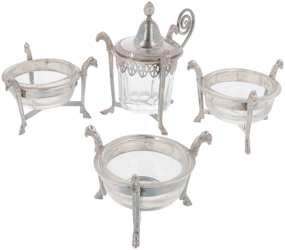 (4) delige condiment set zilver.