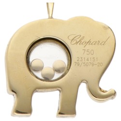 Chopard 18 kt. geelgouden collier en 'Happy Diamond Elephant' hanger bezet met ca. 0.24 ct. diamant.