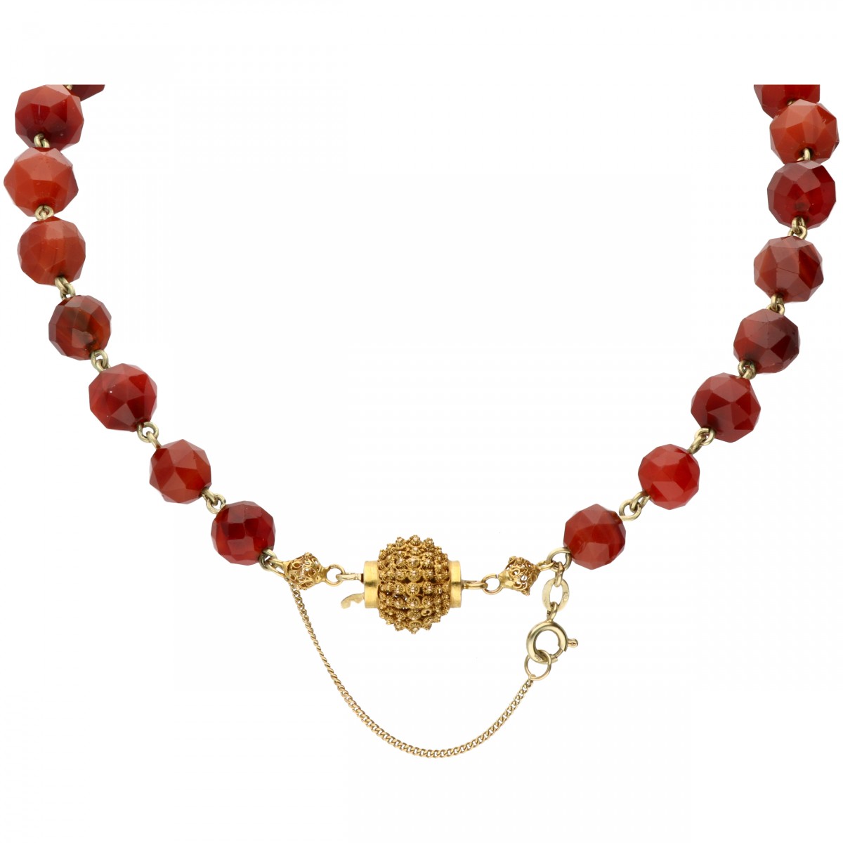 Collier van rode agaat met een geelgouden sluiting - 14 kt.