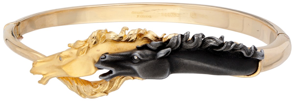 18 kt. Geelgouden Carrera Y Carrera 'Double Horse Head' armband bezet met diamant.