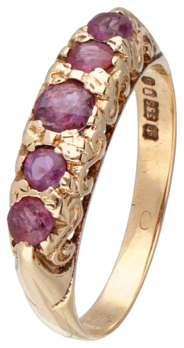 14 kt. Roségouden vintage alliance ring bezet met ca. 0.47 ct. natuurlijke robijn.