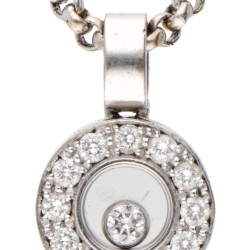Chopard 'Happy Diamond' 18 kt. witgouden collier en hanger bezet met ca. 0.15 ct. diamant.