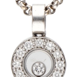 Chopard 'Happy Diamond' 18 kt. witgouden collier en hanger bezet met ca. 0.15 ct. diamant.