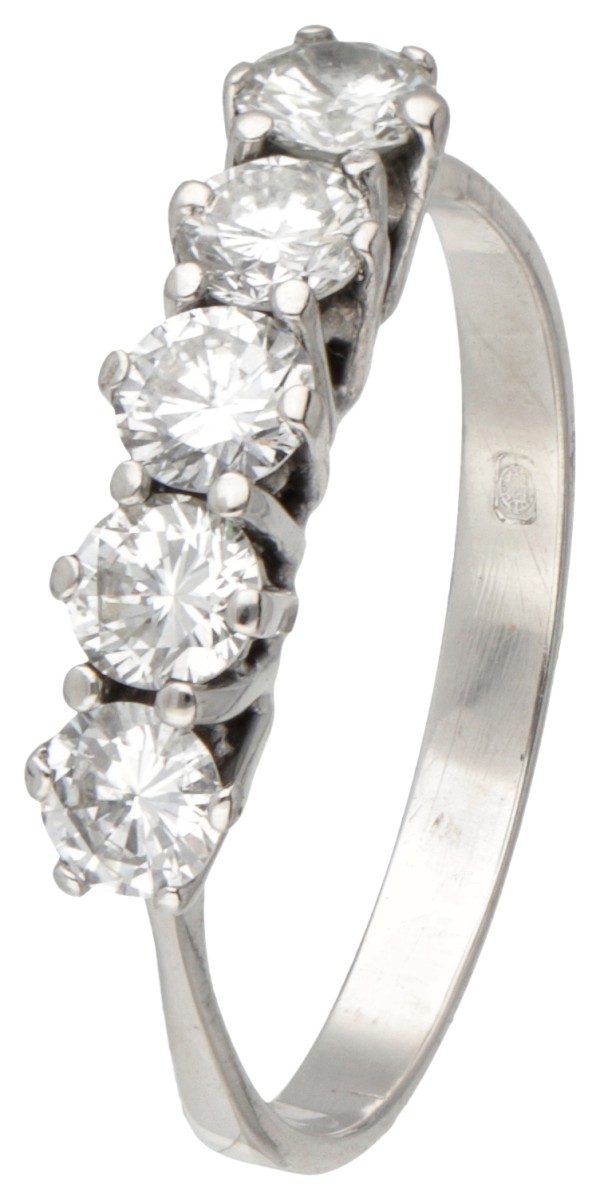 14 kt. Witgouden alliance ring bezet met ca. 0.79 ct. diamant.