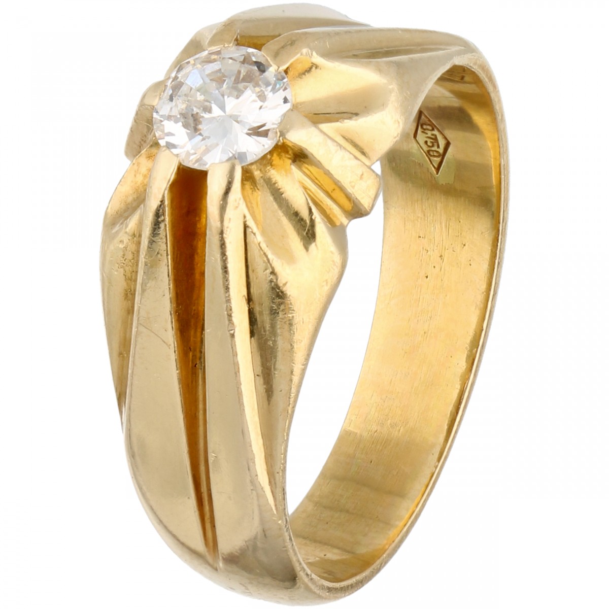 Geelgouden solitair ring, met ca. 0.40 ct. diamant - 18 kt.