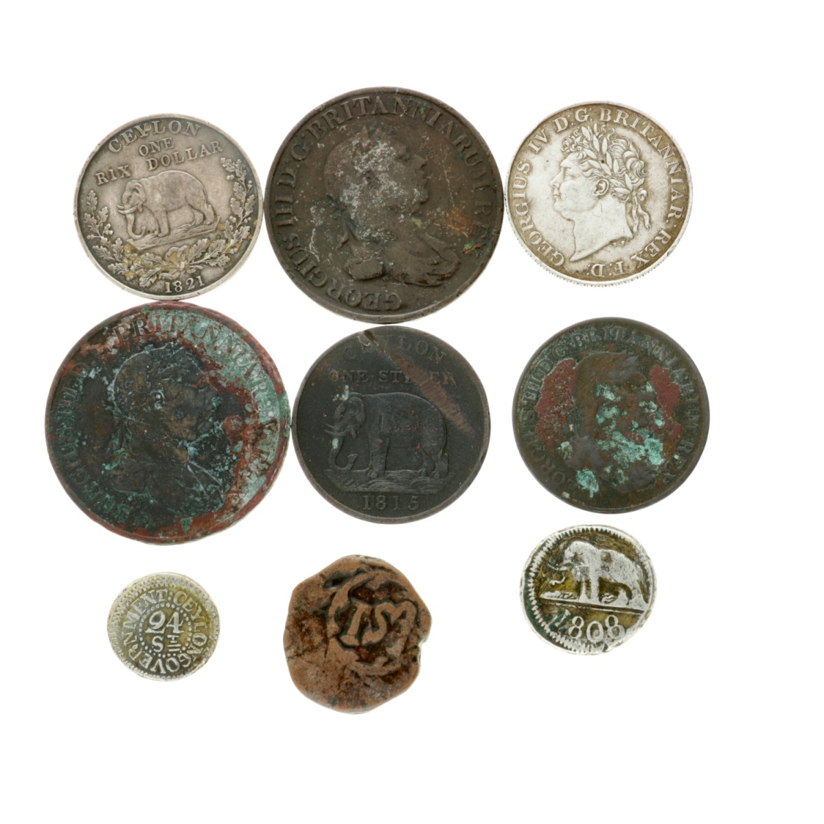 Ceylon. Lot (9) Silver and Copper Coins. 1800 - 1900.